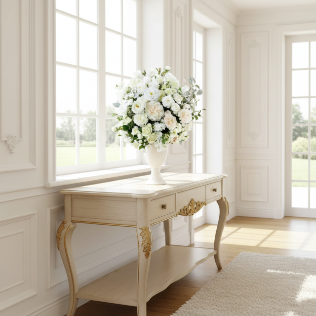 【プレミアムコレクション 造花・アーティフィシャルフラワーアレンジメント】ローズガーデンシリーズ｜ホワイトムスク