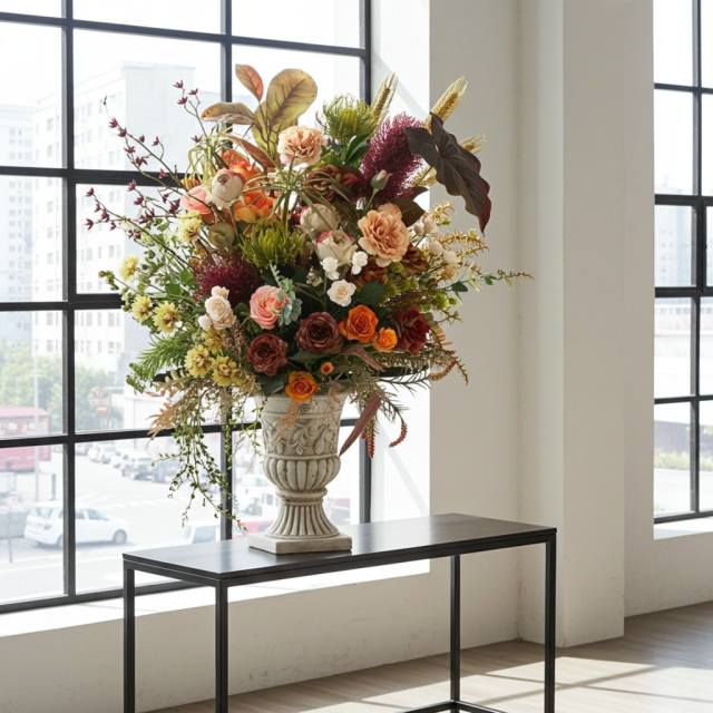 【プレミアムコレクション 造花・アーティフィシャルフラワーアレンジメント】ローズガーデンシリーズ|ネイティブ アンバー