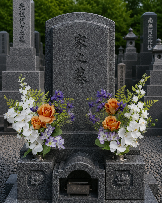 【造花の仏花・供花】胡蝶蘭＆ローズのモダン供花（左右１対セット）