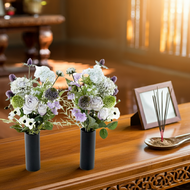 【アーティフィシャルフラワー・造花 お墓・お仏壇向け仏花・供花1対-左右2束セット】ローズガーデンシリーズ|funeral rose-A