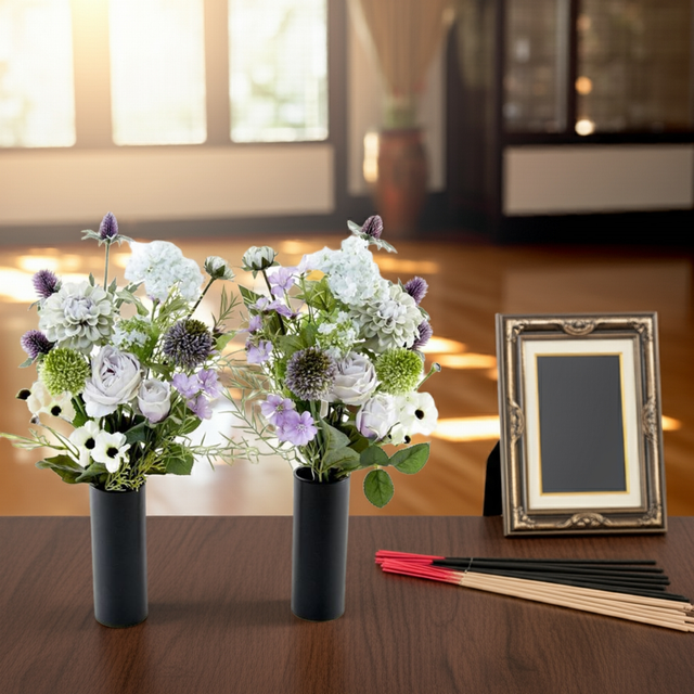 【アーティフィシャルフラワー・造花 お墓・お仏壇向け仏花・供花1対-左右2束セット】ローズガーデンシリーズ|funeral rose-A