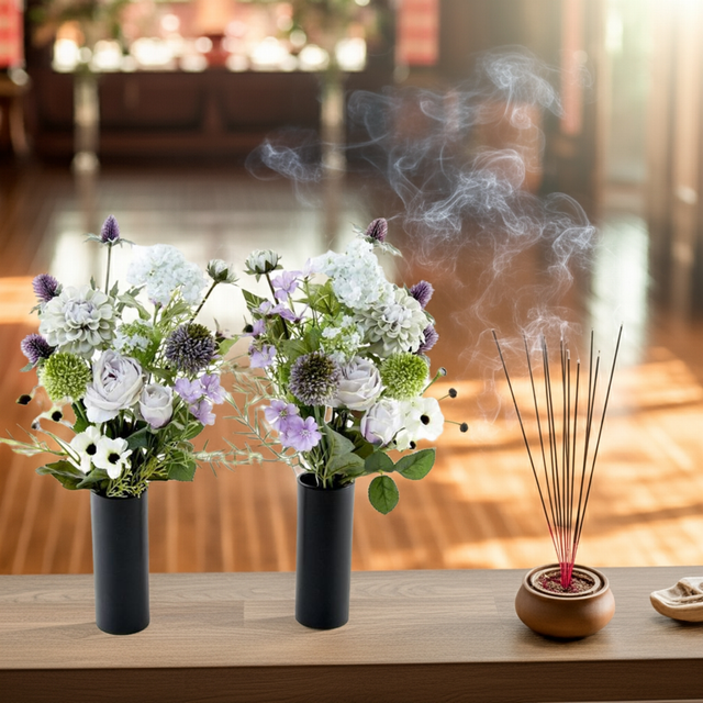 【アーティフィシャルフラワー・造花 お墓・お仏壇向け仏花・供花1対-左右2束セット】ローズガーデンシリーズ|funeral rose-A