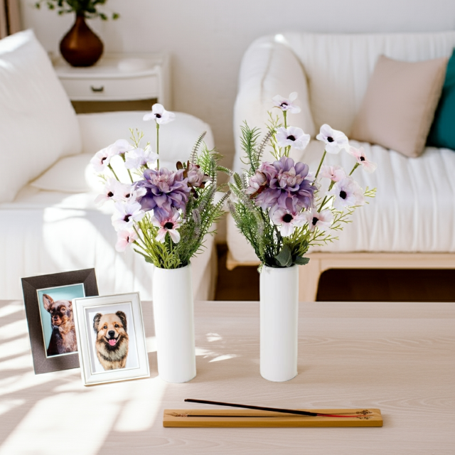 【お墓・仏壇用の造花・アーティフィシャルフラワー 供花 仏花】デージー&ダリアのミニ仏花セット(左右1対)