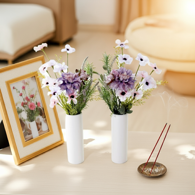 【お墓・仏壇用の造花・アーティフィシャルフラワー 供花 仏花】デージー&ダリアのミニ仏花セット(左右1対)