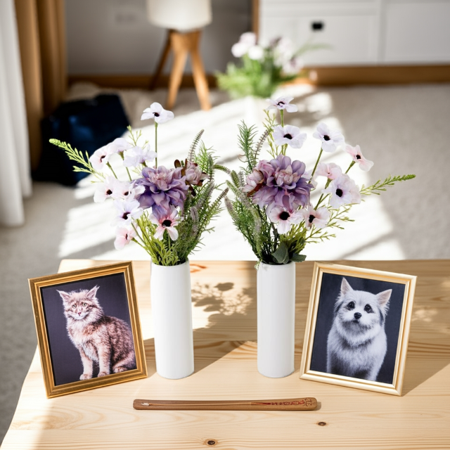 【お墓・仏壇用の造花・アーティフィシャルフラワー 供花 仏花】デージー&ダリアのミニ仏花セット(左右1対)