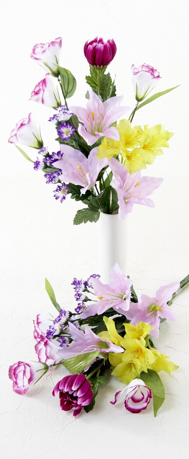 【造花の仏花・供花】百合とリシアンサスのサービス供花（左右１対セット）