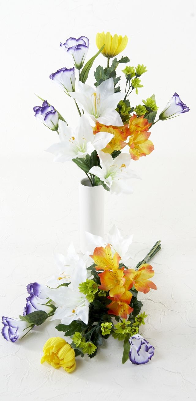 【造花の仏花・供花】百合とアルストロメリアのサービス供花（左右１対セット）